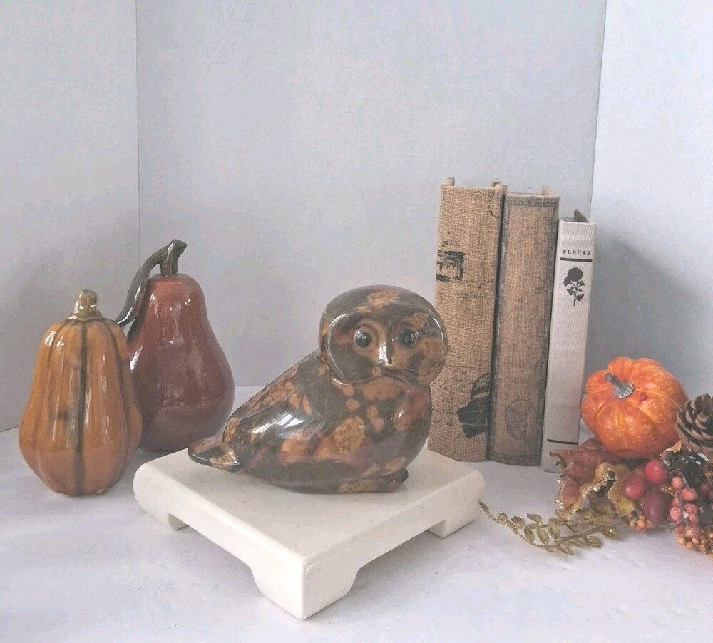 Vintage Decoupage Ceramic Owl Figurine Fall Autumn/Floral;Cottagecore Decor; EUC